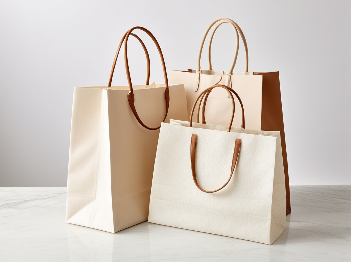 Luxury shopping bags on marble surface